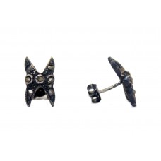 Earrings Sterling Silver Stud 925 Black Marcasite Stone Women Handmade Gift B447